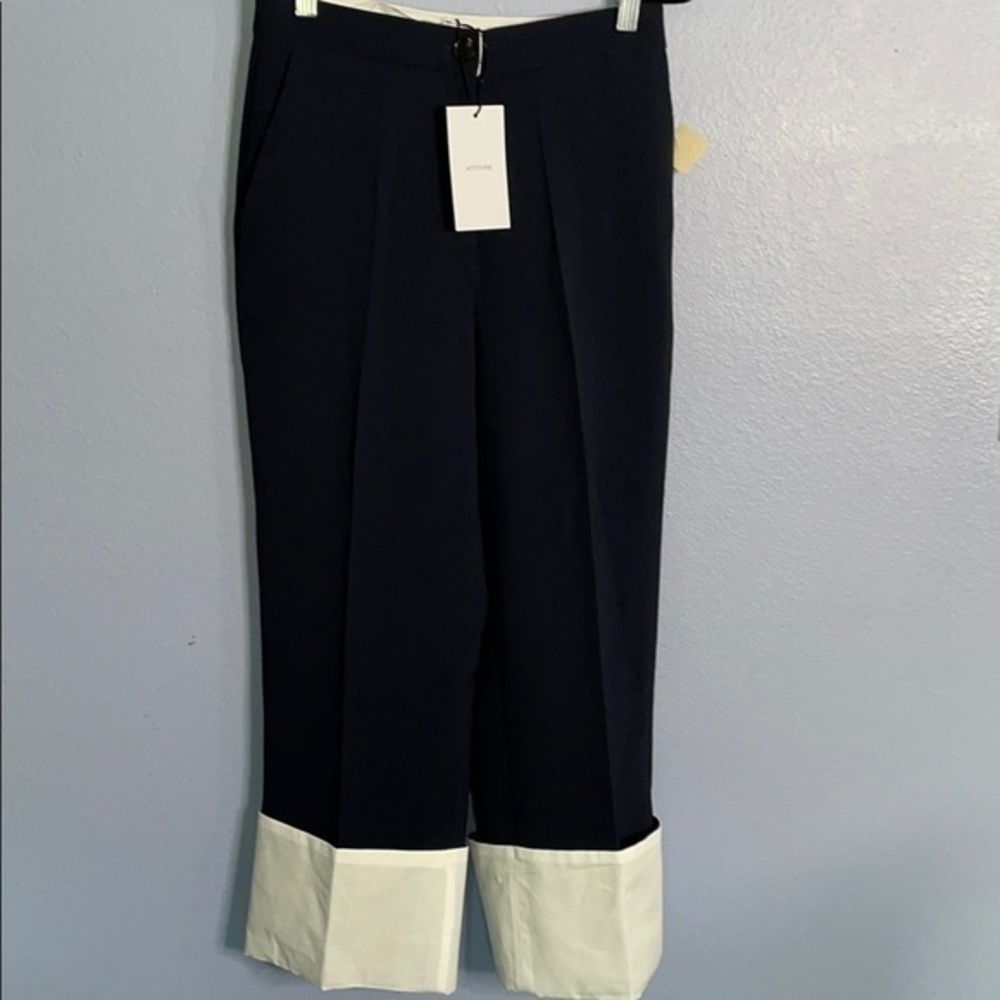 NWT Attitude pants Med Navy blue and white cuffs capris - Picture 2 of 6